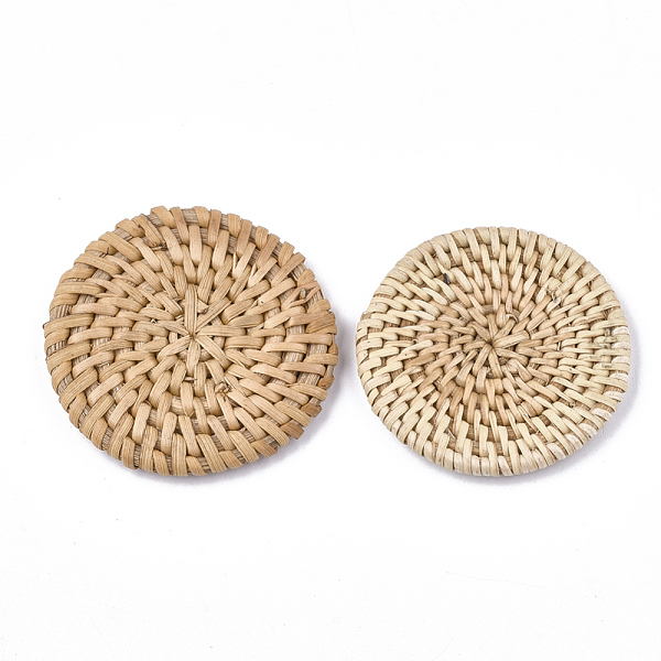 

PandaHall Handmade Reed Cane/Rattan Woven Beads, For Making Straw Earrings and Necklaces, No Hole/Undrilled, Flat Round, BurlyWood..., Orange
