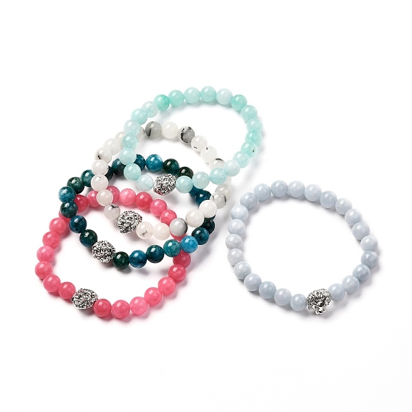 

PandaHall Natural Chalcedony Bracelets for Men Women, Stretch Bracelet with Lion Head, Mixed Color, Inner Diameter: 2-1/8 inch(5.5cm)..., Multicolor