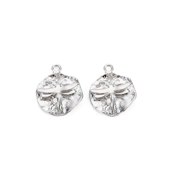 

PandaHall Brass Charms, Nickel Free, Twist Flat Round with Dragonfly, Real Platinum Plated, 14x11.5x2mm, Hole: 1.2mm Brass Flat Round