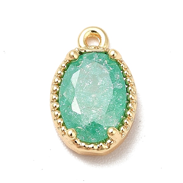 

PandaHall Glass Charms, with Real 18K Gold Plated Brass Findings, Faceted Oval, Medium Aquamarine, 10x6x3mm, Hole: 0.9mm Brass+Glass Oval