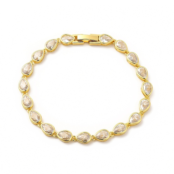 

PandaHall Clear Cubic Zirconia Teardrop Link Chain Bracelet, Rack Plating Brass Jewelry for Women, Cadmium Free & Lead Free, Real 18K Gold...