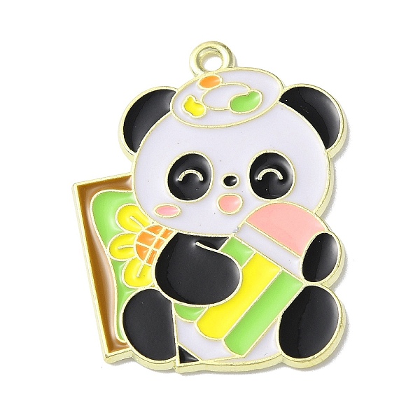 

PandaHall Zinc Alloy Pendant, with Enamel, Panda with Flower, Light Gold, Yellow, 32.5x25x1.5mm, Hole: 1.8mm Alloy+Enamel Panda Yellow