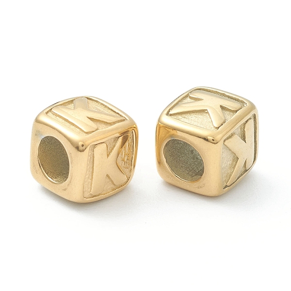 

PandaHall 304 Stainless Steel European Beads, Large Hole Beads, Horizontal Hole, Cube with Letter, Golden, Letter.K, 8x8x8mm, Hole: 4mm 304...