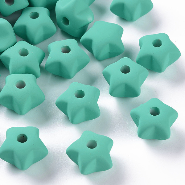 

PandaHall Acrylic Beads, Rubberized Style, Half Drilled, Star, Light Sea Green, 16x17x11mm, Hole: 3.5mm Acrylic Star