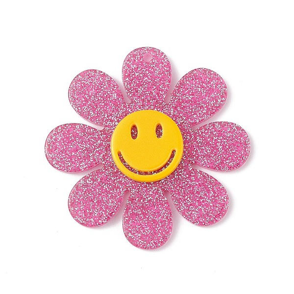 

PandaHall Acrylic Pendants, with Sequins, Flower with Smiling Face Charm , Camellia, 45x4.5mm, Hole: 1.5mm Acrylic Flower Pink