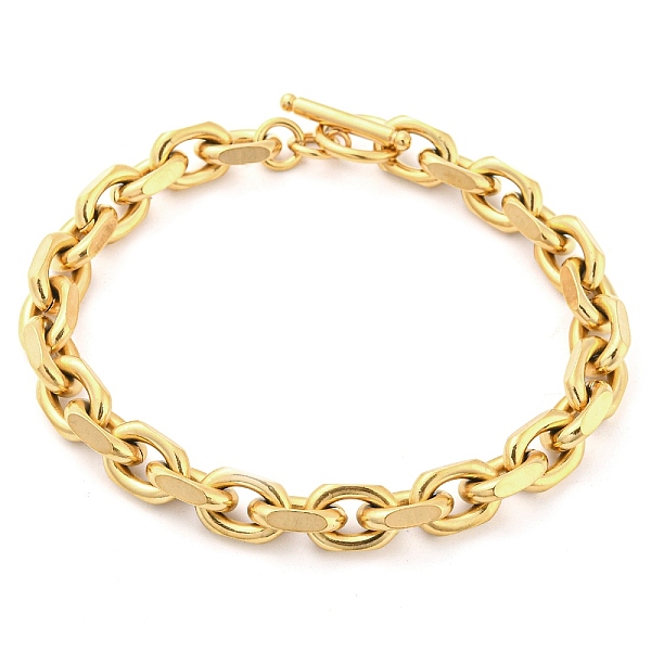 

PandaHall Ion Plating(IP) 304 Stainless Steel Cable Chain Bracelets, with Toggle Clasps, Real 18K Gold Plated, 8-5/8 inch(22cm), 9x3mm 304...