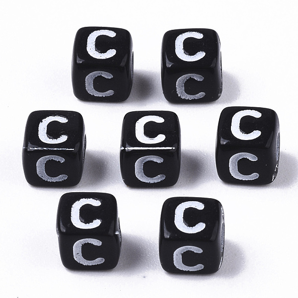 

PandaHall Opaque Acrylic Beads, Horizontal Hole, Alphabet Style, Cube, Black & White, Letter.C, 5x5x5mm, Hole: 2mm, about 5000pcs/500g...