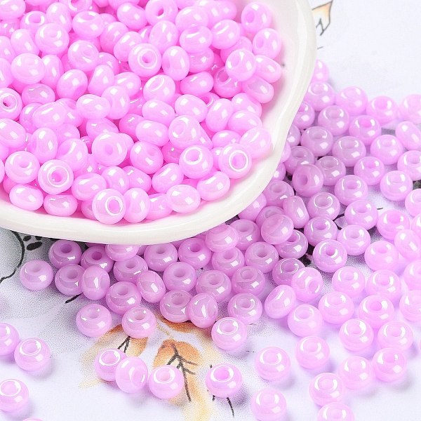 

PandaHall Glass Seed Beads, Opaque Colours Luster, Round, Violet, 5~5.5x3~3.5mm, Hole: 1.5~1.6mm, about 3488pcs/pound Glass Purple
