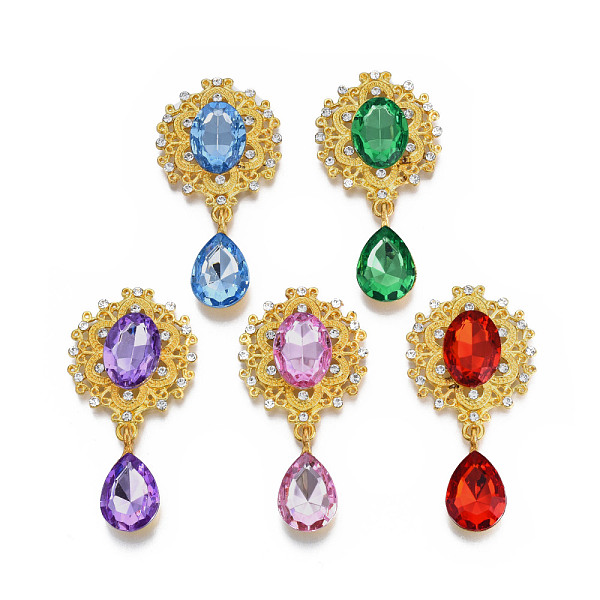 

PandaHall Alloy Flat Back Cabochons, with Acrylic Rhinestones, Oval and Teardrop, Golden, Faceted, Mixed Color, 58x29x6mm, Teardrop..., Multicolor