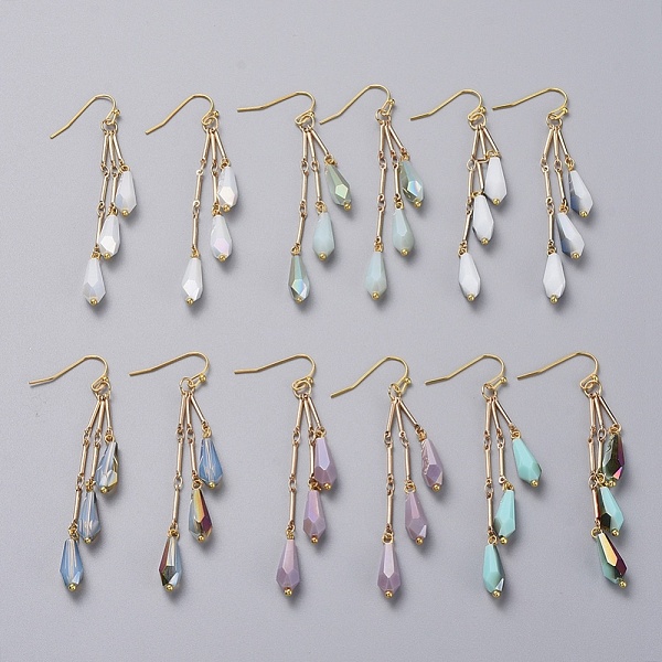 

PandaHall Electroplate Opaque Solid Color teardrop, Glass Beads Dangle Earrings, with Brass Bar Links Chains and Earring Hooks, Real 18K..., Multicolor