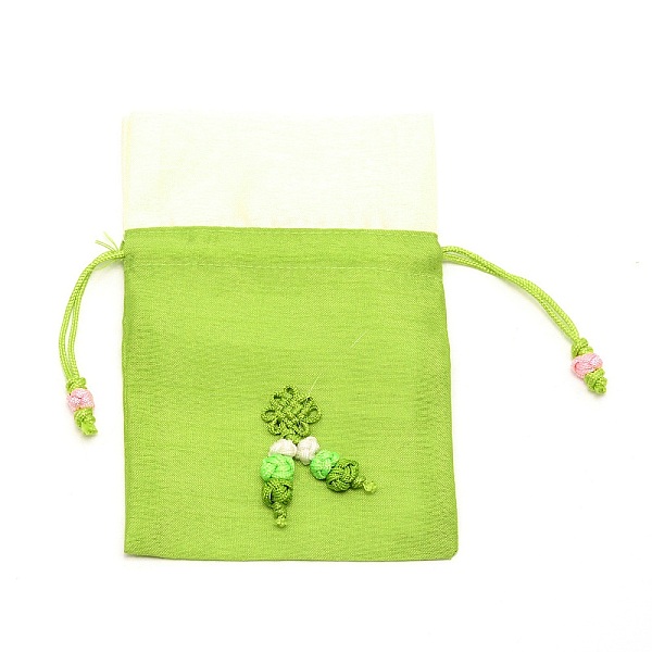 

PandaHall Polyester with Silk Pouches, Drawstring Bag, Rectangle with Knot, Green Yellow, 15x9.8~10x0.4cm Polyester None