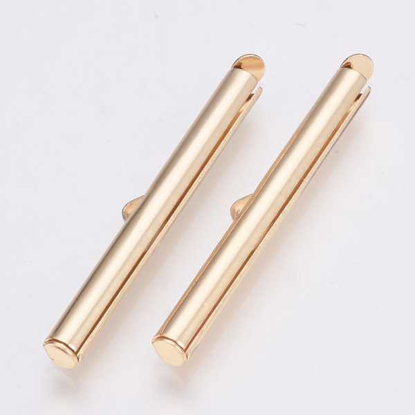 

PandaHall Brass Slide On End Clasp Tubes, Slider End Caps, Light Gold, 6x40x4mm, Hole: 1x3mm, Inner Diameter: 3mm Brass