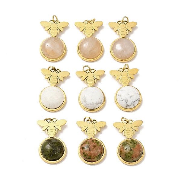 

PandaHall Bee Natural Mixed Stone Pendants, with Ion Plating(IP) Golden Tone 304 Stainless Steel Findings, Half Round Charm, 20x13x6mm, Hole...