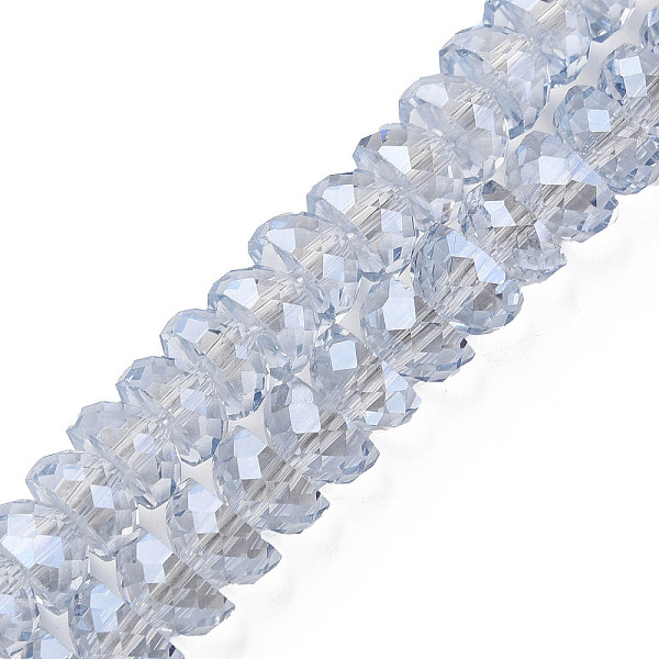 

PandaHall Electroplate Transparent Glass Beads Strands, Faceted, Half Round, Cornflower Blue, 9x5mm, Hole: 1.6mm, about 75pcs/strand, 16.14...