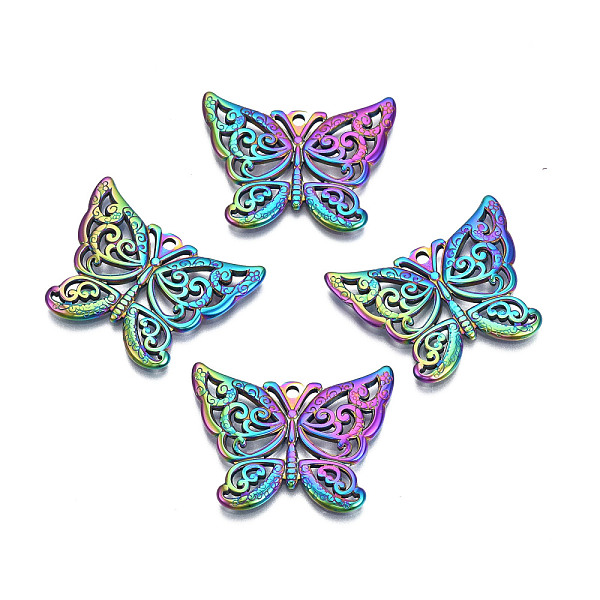 

PandaHall Ion Plating(IP) 201 Stainless Steel Pendants, Butterfly, Rainbow Color, 24x30x2mm, Hole: 1.8mm 201 Stainless Steel Butterfly