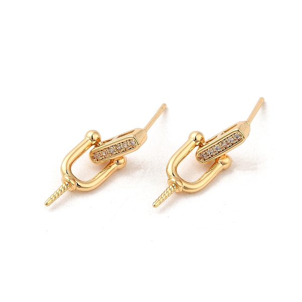 

PandaHall Brass Micro Pave Cubic Zirconia Stud Earring Findings, with 925 Sterling Silver Pins, for Half Drilled Beads, Real 18K Gold Plated...
