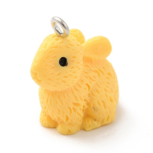 

PandaHall Opaque Resin Pendants, 3D, Rabbit Charm, with Platinum Tone Iron Loops, Gold, 21x12.5x22mm, Hole: 2mm Iron+Resin Rabbit Gold