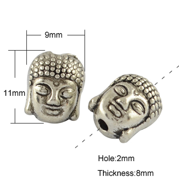 

PandaHall Tibetan Style Alloy Beads, Lead Free & Nickel Free, Buddha Head, Antique Silver, 11x9x8mm, Hole: 2mm Alloy Human