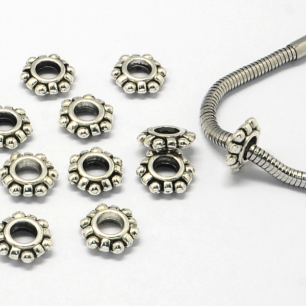 

PandaHall Alloy European Beads, Large Hole Beads, Rondelle, Antique Silver, 12x10.5x3.5mm, Hole: 4.5mm Alloy Rondelle