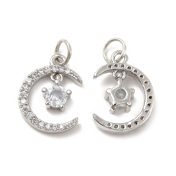 

PandaHall Brass Micro Pave Cubic Zirconia Pendants, with Jump Ring, Moon & Star Charm, Platinum, 15.8x11.3x3.2mm, Hole: 2.5mm Brass+Cubic..., Clear