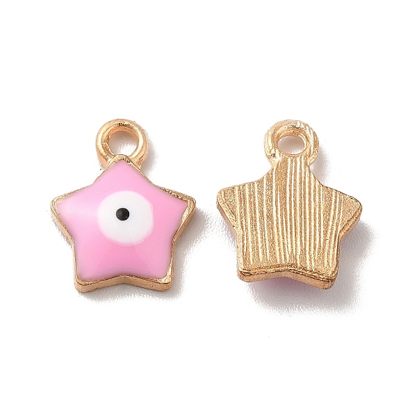 

PandaHall Alloy Enamel Charms, Light Gold, Star with Evil Eye Charm, Pearl Pink, 13x10x2.5mm, Hole: 1.8mm Alloy+Enamel Star