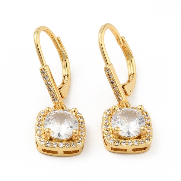 

PandaHall Clear Cubic Zirconia Square Dangle Leverback Earrings, Rack Plating Brass Jewelry for Women, Cadmium Free & Lead Free, Real 18K...