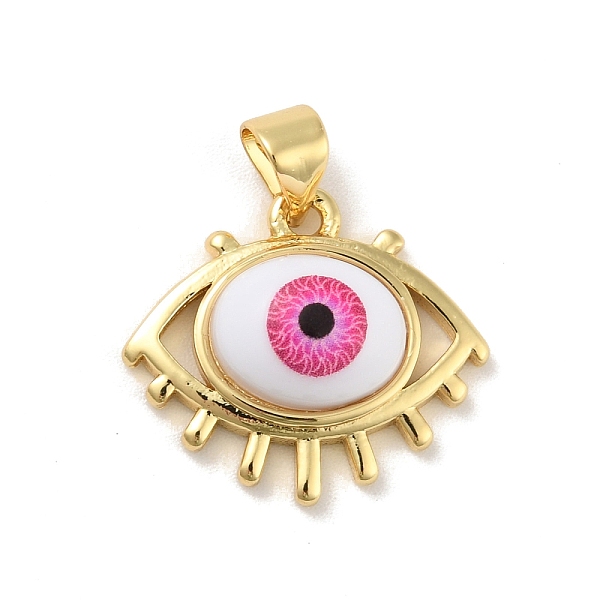 

PandaHall Brass Pendants, with Acrylic, Cadmium Free & Lead Free, Long-Lasting Plated, Evil Eye, Real 18K Gold Plated, Deep Pink...