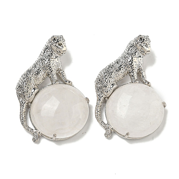 

PandaHall Natural Quartz Crystal Rock Crystal Half Round Pendants, Rack Plating Brass Leopard Charms, Platinum, Cadmium Free & Lead Free...