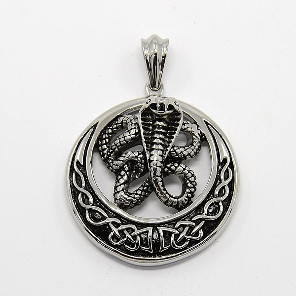 

PandaHall Retro Men's Halloween Jewelry 304 Stainless Steel Big Flat Round with Snake Cobra Pendants, Antique Silver, 53x49x19mm, Hole...