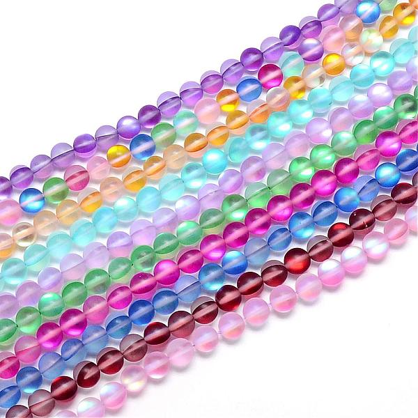 

PandaHall Synthetic Moonstone Beads Strands, Holographic Beads, Dyed, Frosted, Round, Mixed Color, 8mm, Hole: 1mm, about 45~47pcs/strand..., Multicolor