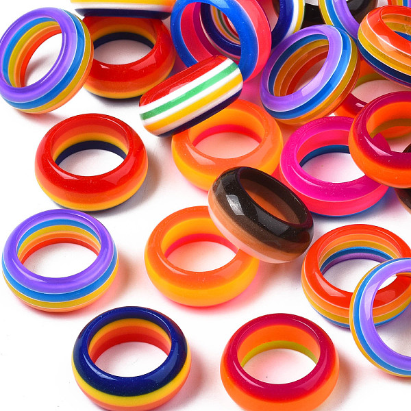 

PandaHall Resin Chunky Stripe Pattern Finger Ring for Women, Mixed Color, US Size 7(17.3mm) Resin Stripe Multicolor