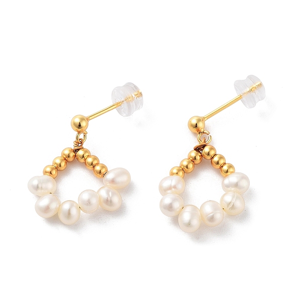 

PandaHall Natural Pearl Stud Earrings for Women, Sterling Silver Beads Dangle Earrings, Real 18K Gold Plated, 21x15mm Pearl
