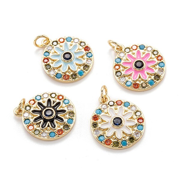 

PandaHall Real 18K Gold Plated Brass Micro Pave Cubic Zirconia Pendants, with Enamel and Jump Ring, Long-Lasting Plated, Flat Round with..., Multicolor