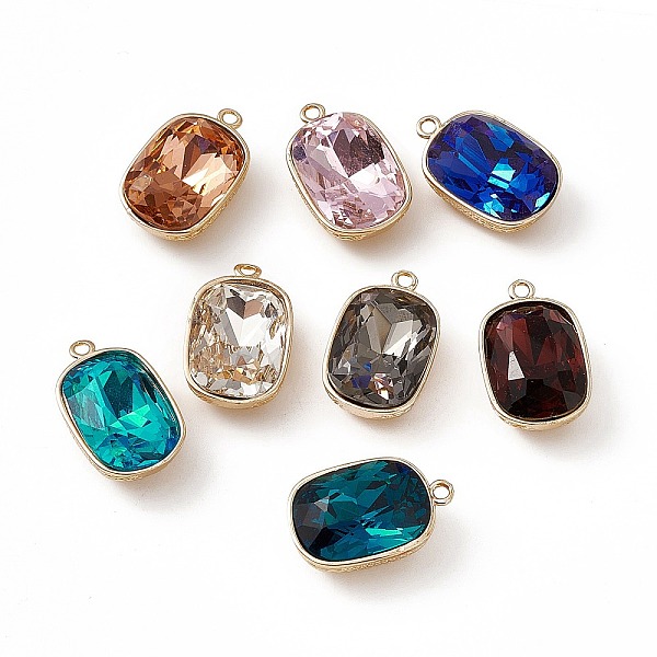 

PandaHall K9 Glass Pendants, Oval Rectangle Charms, Faceted, with Light Gold Tone Brass Findings, Mixed Color, 22.5x14.5x10mm, Hole: 1.8mm..., Multicolor