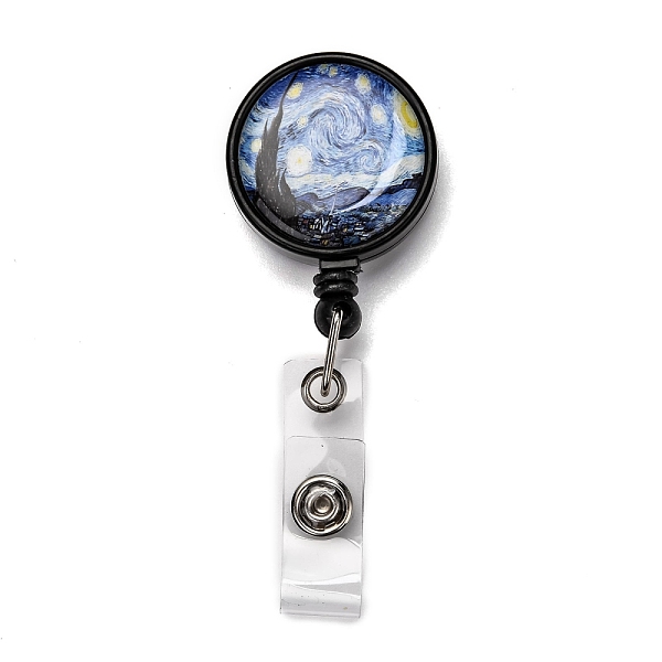 

PandaHall Flat Round ABS Plastic Badge Reel, Retractable Badge Holder, with Platinum Iron Alligator Clip, Cornflower Blue, Star Pattern...