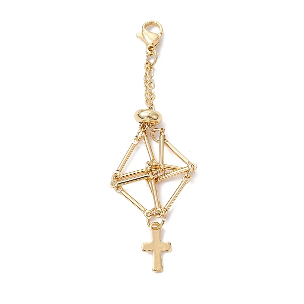 

PandaHall Brass Macrame Pouch Empty Stone Holder Cross Pendant Decoration, with 304 Stainless Steel Clasps, Golden, 70mm Brass Cross