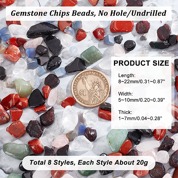 

PandaHall 158G 8 Styles Natural Mixed Stone Beads, Natural Rose Quartz & Quartz Crystal & Garnet & Green Aventurine & Red Jasper &...