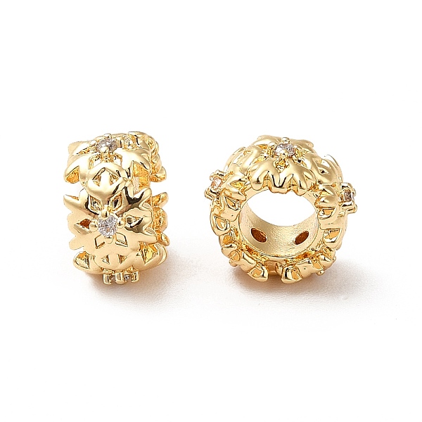 

PandaHall Brass Micro Pave Cubic Zirconia European Beads, Large Hole Beads, Real 18K Gold Plated, Snowflake Column, Clear, 9x5.5mm, Hole...