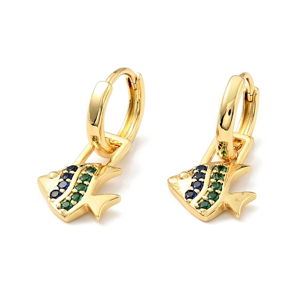 

PandaHall Cubic Zirconia Fish Dangle Hoop Earrings, Rack Plating Brass Jewelry for Women, Cadmium Free & Nickel Free & Lead Free, Real 18K..., Green
