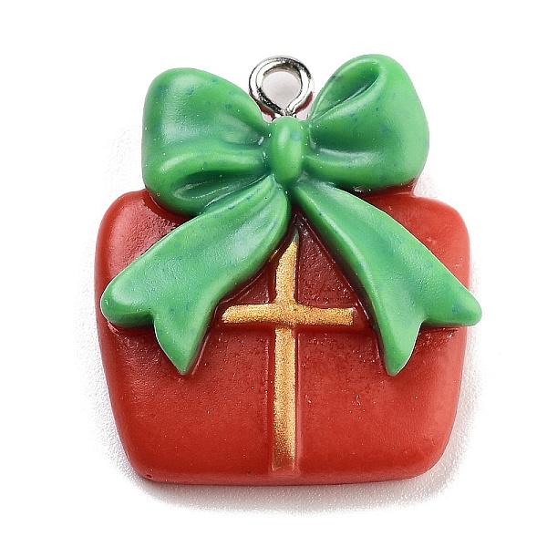 

PandaHall Christmas Theme Opaque Resin Pendants, with Platinum Tone Iron Loops, Gift Box, 25.5x21.5x11.5mm, Hole: 2mm Iron+Resin Box Red