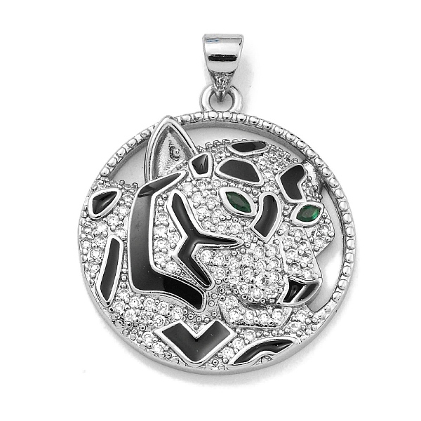 

PandaHall Brass Micro Pave Cubic Zirconia Pendants, with Enamel, Leopard Charms, Platinum, 27x24.5x4mm, Hole: 4x3.5mm Brass+Cubic..., Clear