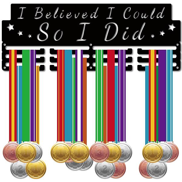 CREATCABIN Medal Holder Display Medal Hangers Wall Mount Frame Sports Medal Hanger Rack for Hanging Over 60 Medals Ribbons Gymnastics Running Swimming Awards 15.7 x 5.9Inch-I Believe I Could So I Did