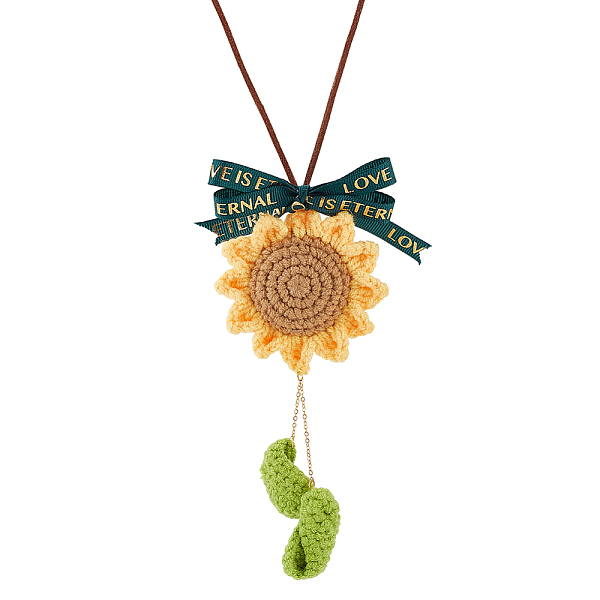 PandaHall Crochet Sunflower Leaf Bowknot Hanging Pendant Decorations, for Auto Rear View Mirror and Car Interior Hanging Accessories...