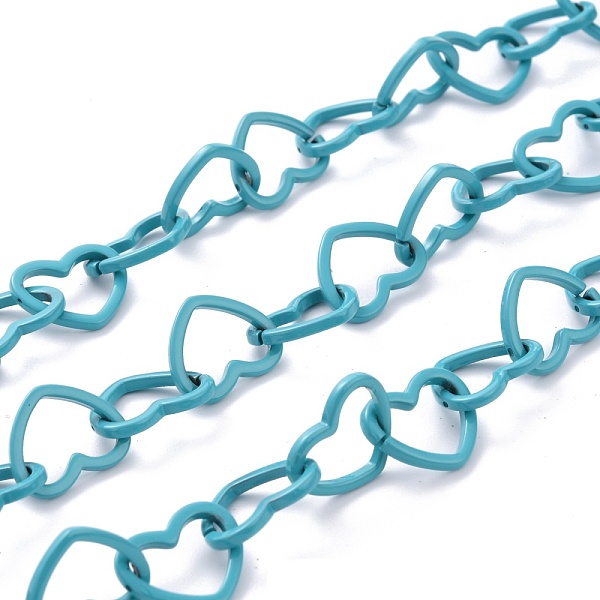 

PandaHall Spray Painted Brass Heart Link Chains, with Spool, Unwelded, Dark Turquoise, 15.5x19x2mm, 32.8 Feet(10m)/roll Brass