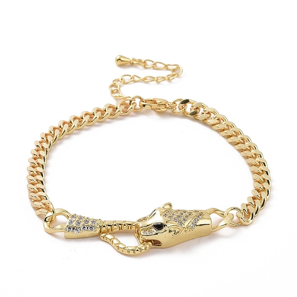 

PandaHall Cubic Zirconia Leopard Link Bracelet Brass Curb Chains for Women, Real 18K Gold Plated, 6-7/8 inch(17.5cm), Leopard: 24x10x7mm..., Clear