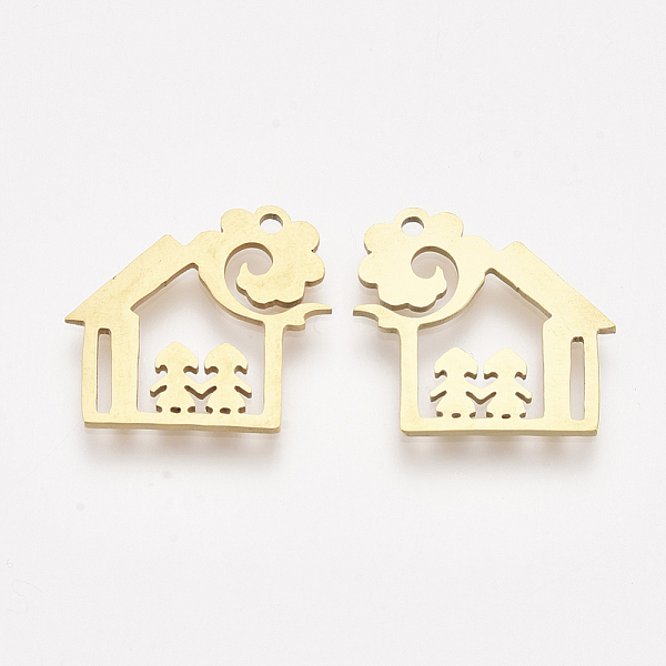 

PandaHall 201 Stainless Steel Pendants, Laser Cut Pendants, House, Golden, 17.5x18.5x1mm, Hole: 1.5mm 201 Stainless Steel Building