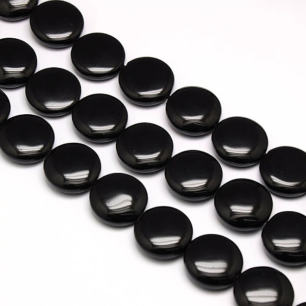 

PandaHall Natural Flat Round Obsidian Beads Strands, 20x7~9mm, Hole: 1mm, about 20pcs/strand, 15.74 inch Obsidian Flat Round