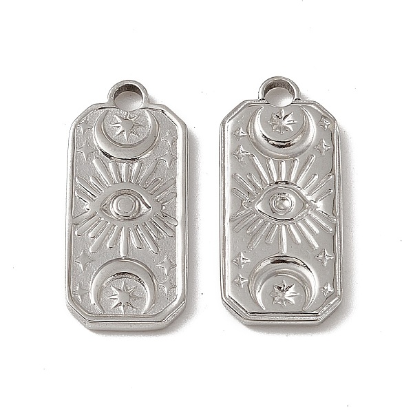 

PandaHall 201 Stainless Steel Charms, Rectangle with Moon & Star & Eye Charm, Stainless Steel Color, 22x10x1.5mm, Hole: 2.2mm 201 Stainless...
