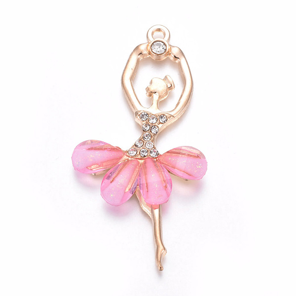 

PandaHall Resin Big Pendants, with Golden Plated Alloy Findings and Rhinestone, Ballet Girl, Pink, 60x31x4mm, Hole: 2mm Alloy+Resin Human...