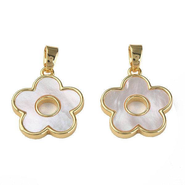 

PandaHall Natural Shell Pendants, with Real 18K Gold Plated Brass Findings, Nickel Free, Flower, Creamy White, 17x15x2mm, Hole: 2.5x4mm...